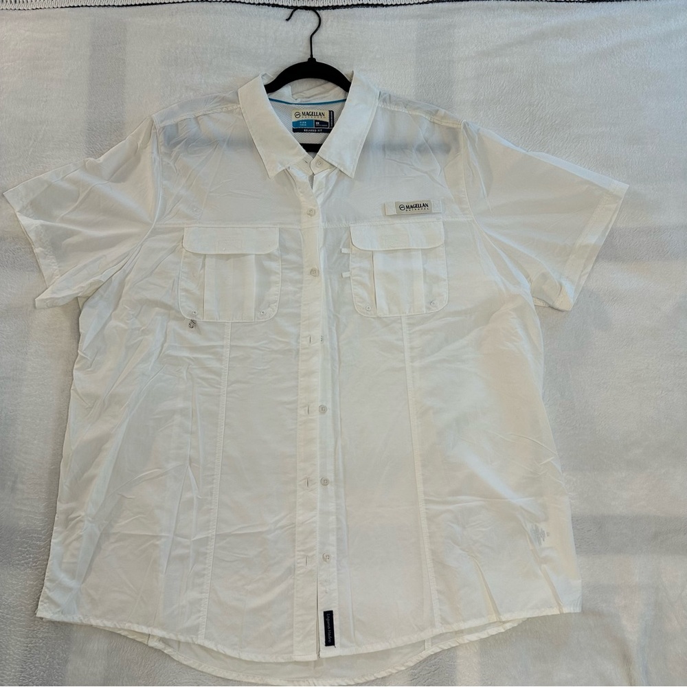 Magellan Outdoors Women's White Short Sleeve Button Up, Fishing Hiking, 2XL